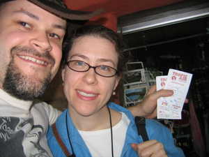At the airport in Belize City with our boarding passes for the airplane which would take us to Ambergris.