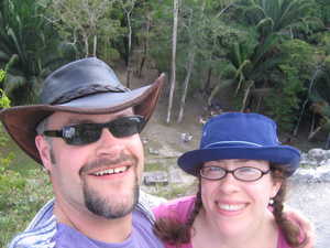 Scott and Jane atop the high temple at Lamanai