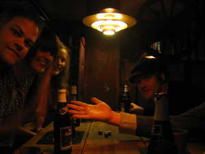 The Christmas beer had just come in and they taught Scott to play dice with them.